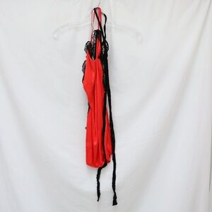Black mesh full bodysuit and red camisole set sexy gothic underwear lace trim